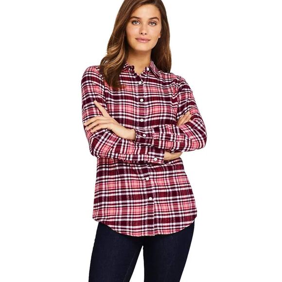 Lands' End pink flannel shirt buttons collar cotton pink - Picture 3 of 10